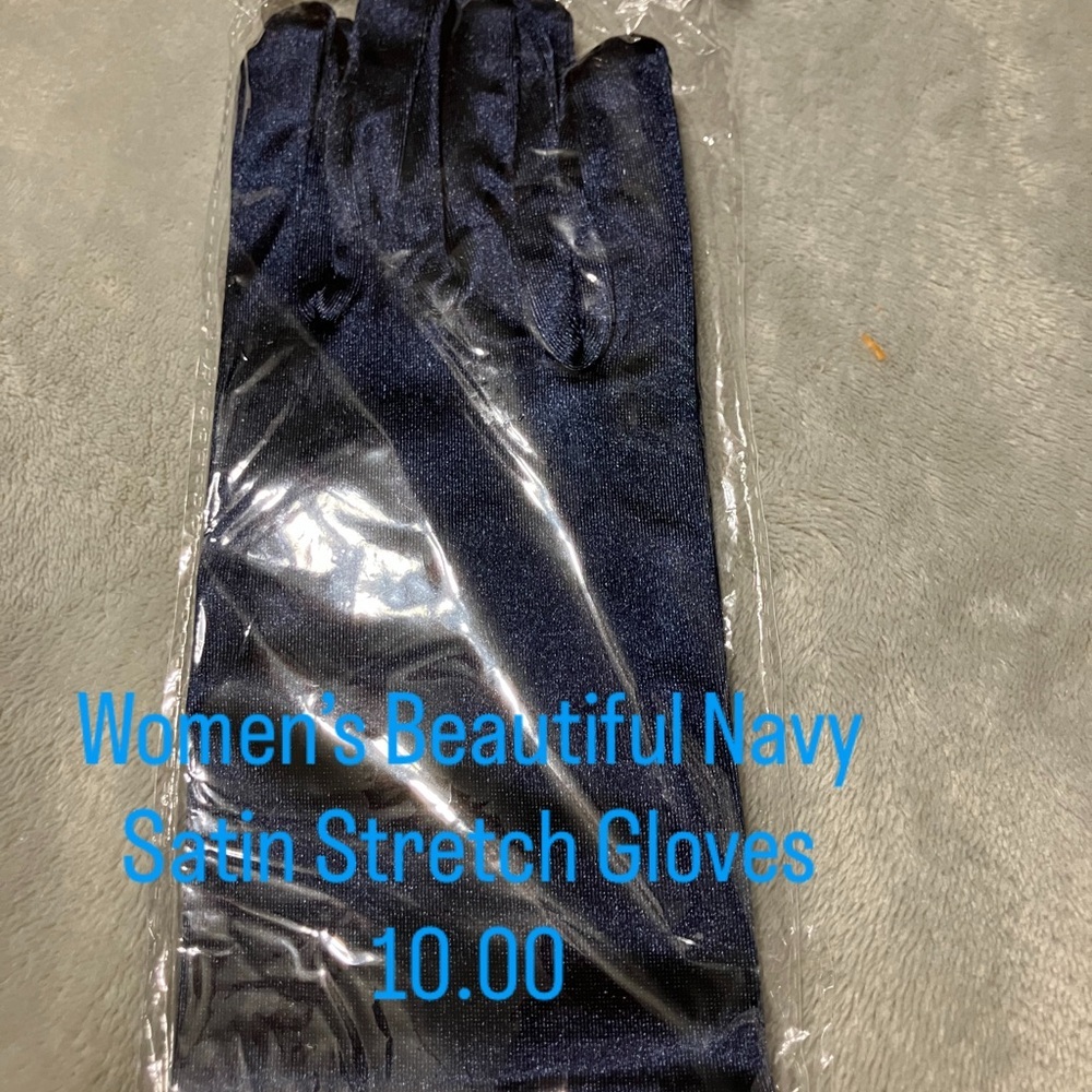Navy Satin Stretch Gloves